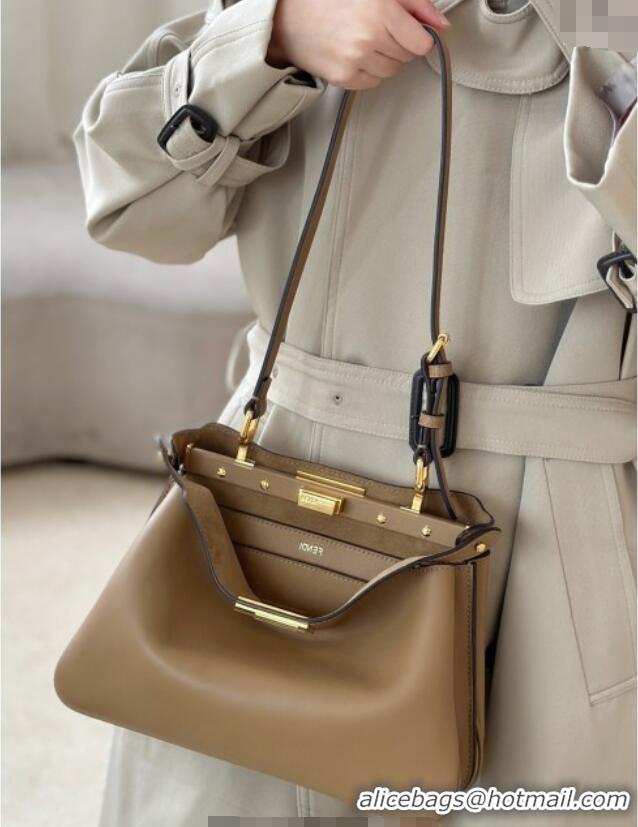 Luxury Cheap Fendi Peekaboo Soft Small Bag in Leather 80175 Beige 2025