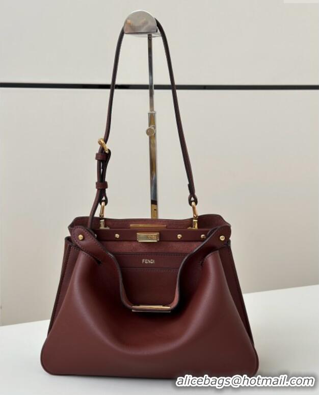Best Product Fendi Peekaboo Soft Small Bag in Leather 80175 Dark Burgundy 2025