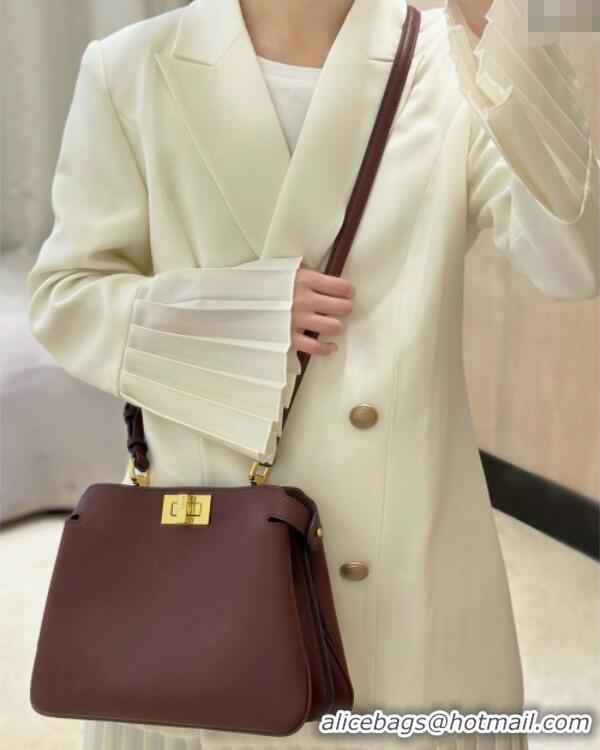 Best Product Fendi Peekaboo Soft Small Bag in Leather 80175 Dark Burgundy 2025