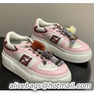 Low Cost Fendi Match Platform Sneakers 5cm in Leather and Charm Pink 0822109