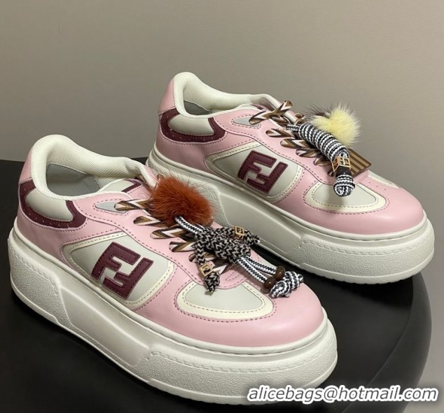 Low Cost Fendi Match Platform Sneakers 5cm in Leather and Charm Pink 0822109