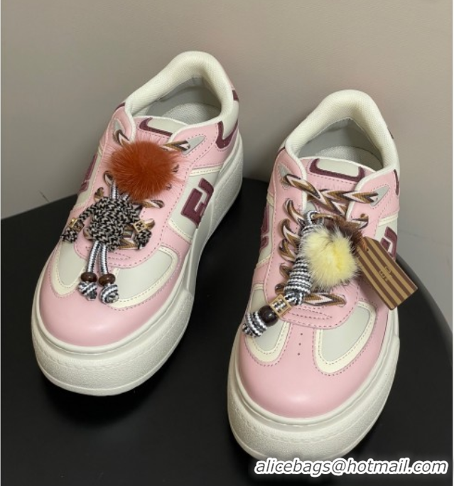 Low Cost Fendi Match Platform Sneakers 5cm in Leather and Charm Pink 0822109