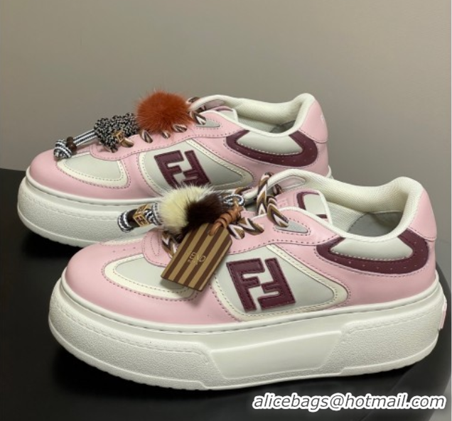 Low Cost Fendi Match Platform Sneakers 5cm in Leather and Charm Pink 0822109