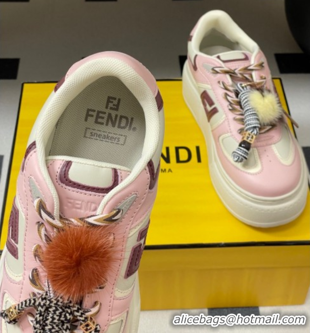 Low Cost Fendi Match Platform Sneakers 5cm in Leather and Charm Pink 0822109