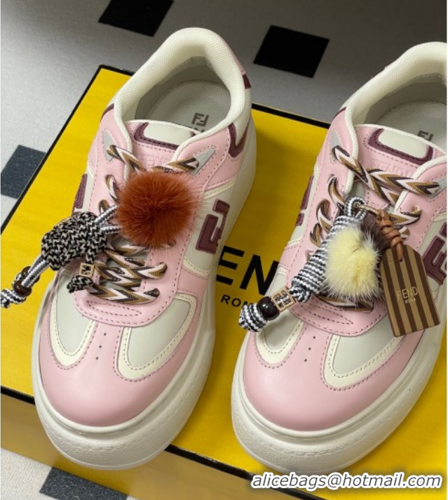 Low Cost Fendi Match Platform Sneakers 5cm in Leather and Charm Pink 0822109
