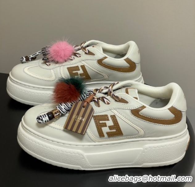 Luxurious Fendi Match Platform Sneakers 5cm in Leather and Charm White 0822110