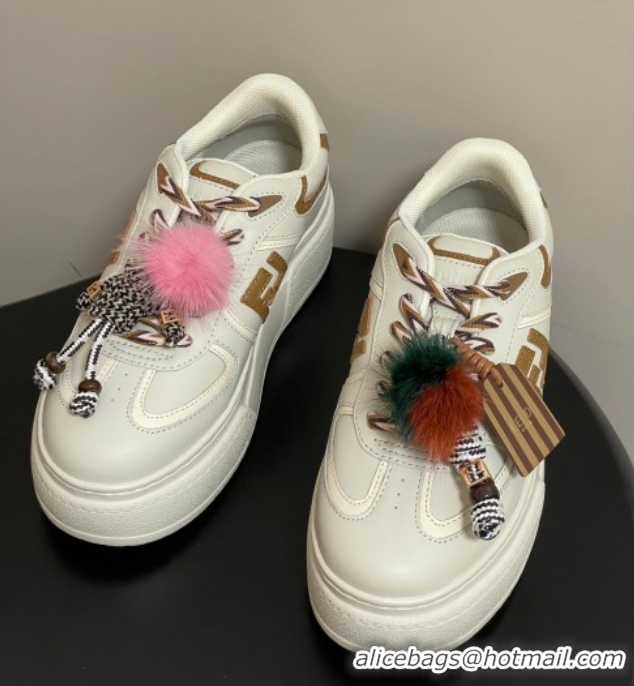 Luxurious Fendi Match Platform Sneakers 5cm in Leather and Charm White 0822110