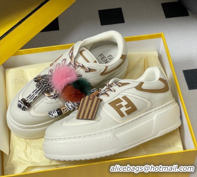Luxurious Fendi Match Platform Sneakers 5cm in Leather and Charm White 0822110