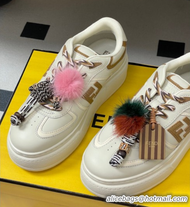 Luxurious Fendi Match Platform Sneakers 5cm in Leather and Charm White 0822110