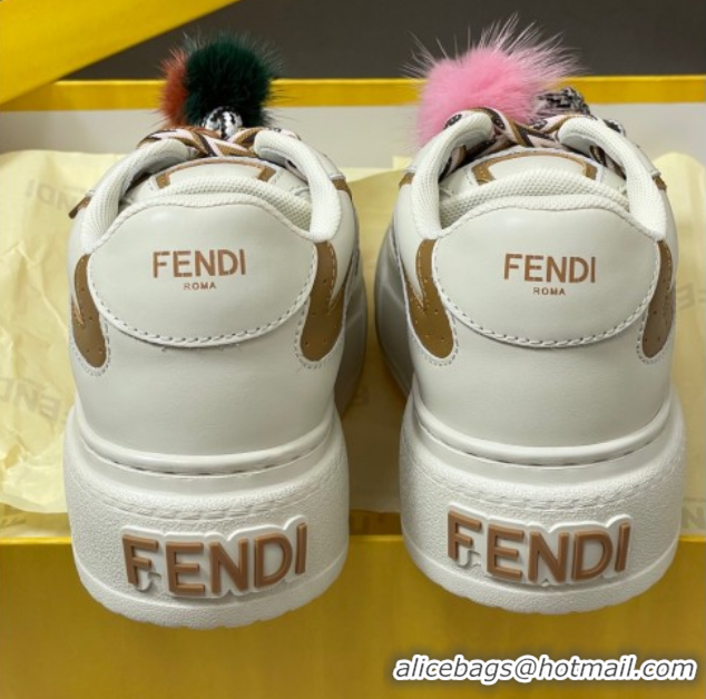 Luxurious Fendi Match Platform Sneakers 5cm in Leather and Charm White 0822110