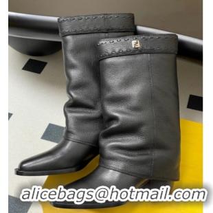 Cheap Price Fendi Show Heel Ankle Boots 7cm in Grained Leather Black 0822113