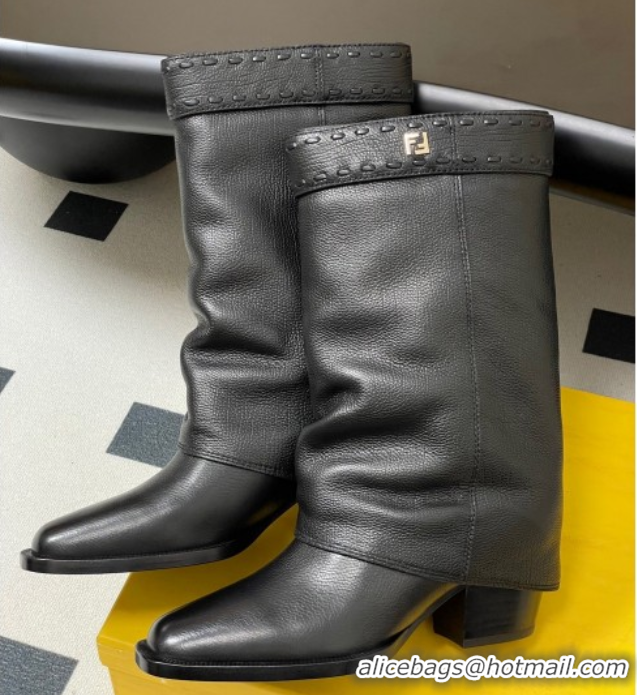 Cheap Price Fendi Show Heel Ankle Boots 7cm in Grained Leather Black 0822113
