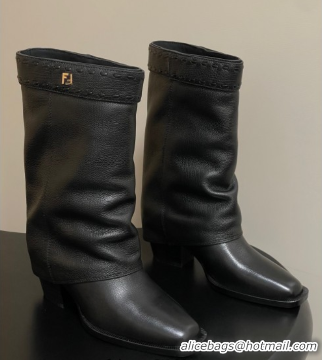 Cheap Price Fendi Show Heel Ankle Boots 7cm in Grained Leather Black 0822113