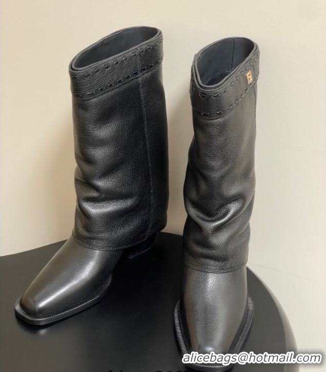 Cheap Price Fendi Show Heel Ankle Boots 7cm in Grained Leather Black 0822113