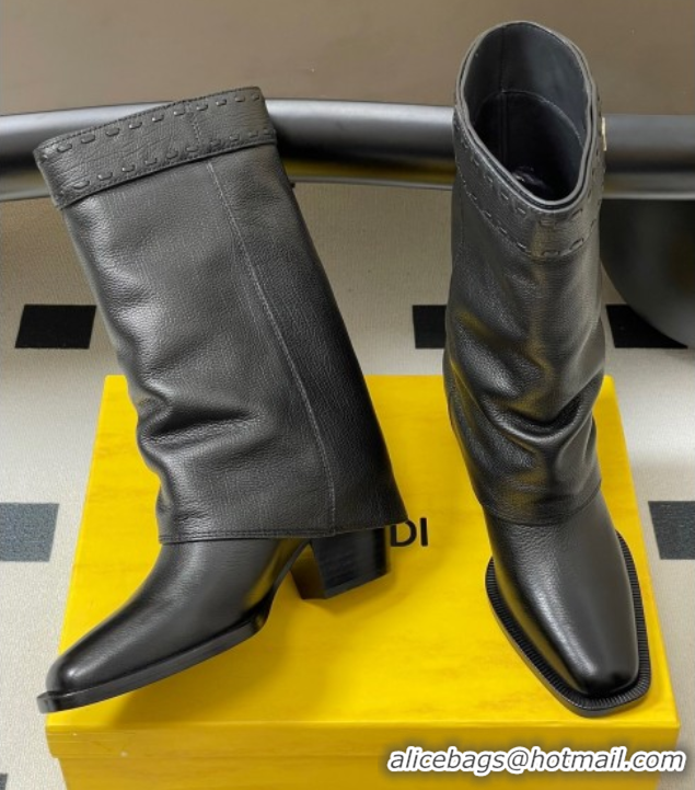 Cheap Price Fendi Show Heel Ankle Boots 7cm in Grained Leather Black 0822113