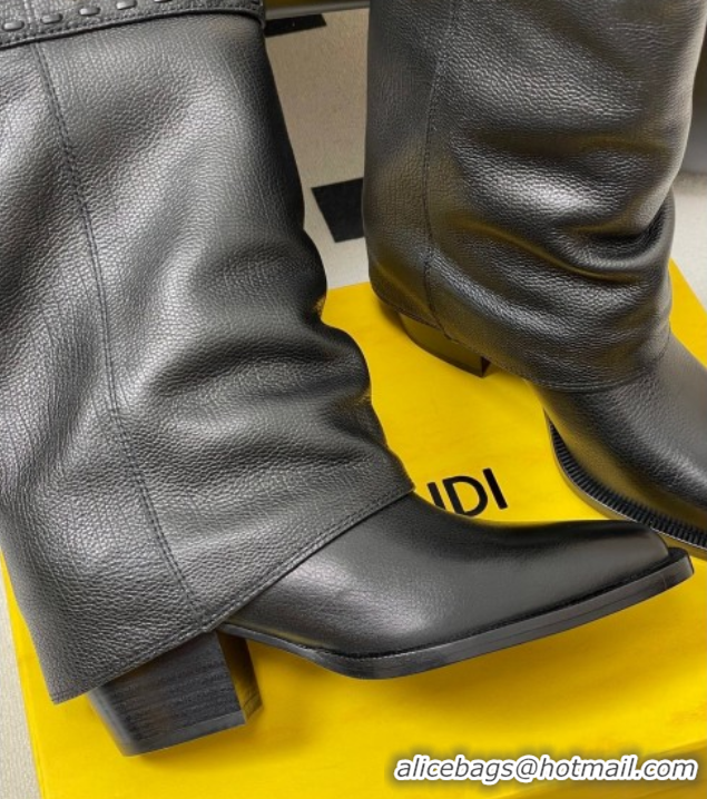 Cheap Price Fendi Show Heel Ankle Boots 7cm in Grained Leather Black 0822113
