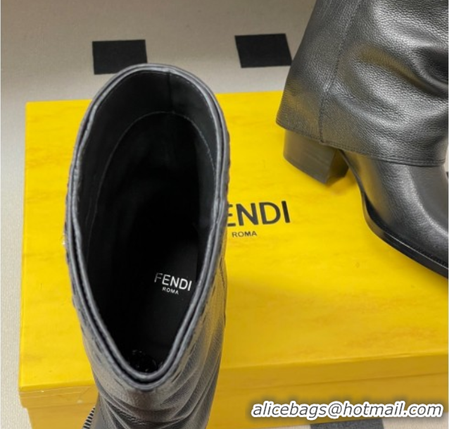 Cheap Price Fendi Show Heel Ankle Boots 7cm in Grained Leather Black 0822113