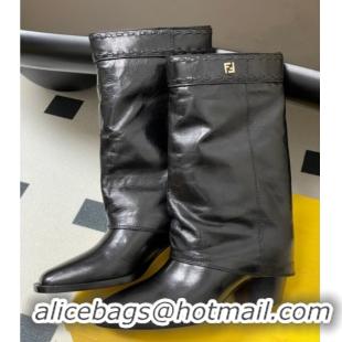 Good Quality Fendi Show Heel Ankle Boots 7cm in Crinkled Leather Black 0822114