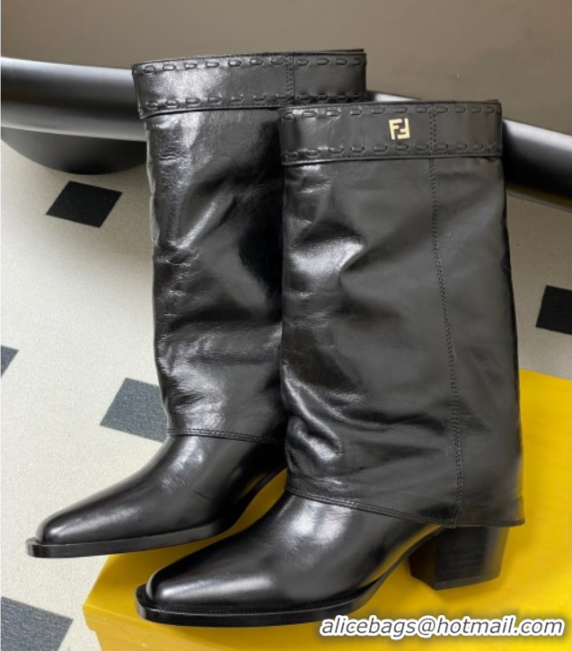 Good Quality Fendi Show Heel Ankle Boots 7cm in Crinkled Leather Black 0822114