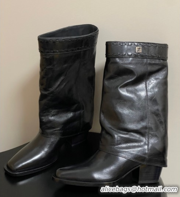 Good Quality Fendi Show Heel Ankle Boots 7cm in Crinkled Leather Black 0822114