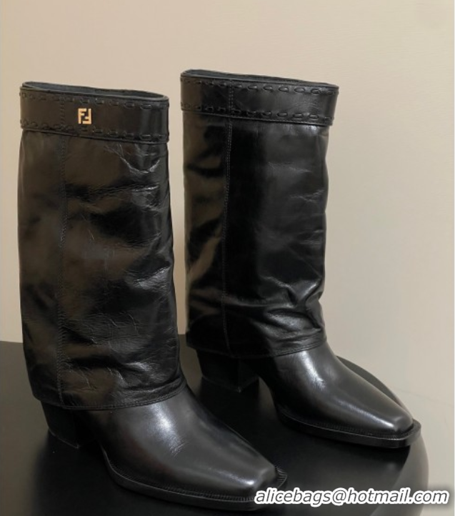 Good Quality Fendi Show Heel Ankle Boots 7cm in Crinkled Leather Black 0822114