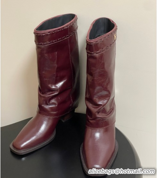 Top Grade Fendi Show Heel Ankle Boots 7cm in Crinkled Leather Burgundy 0822115