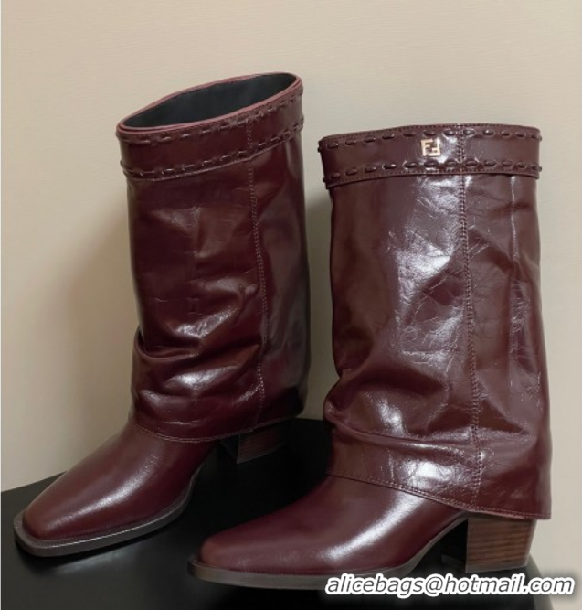 Top Grade Fendi Show Heel Ankle Boots 7cm in Crinkled Leather Burgundy 0822115