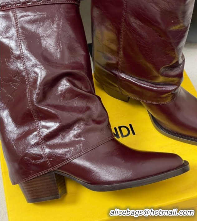 Top Grade Fendi Show Heel Ankle Boots 7cm in Crinkled Leather Burgundy 0822115
