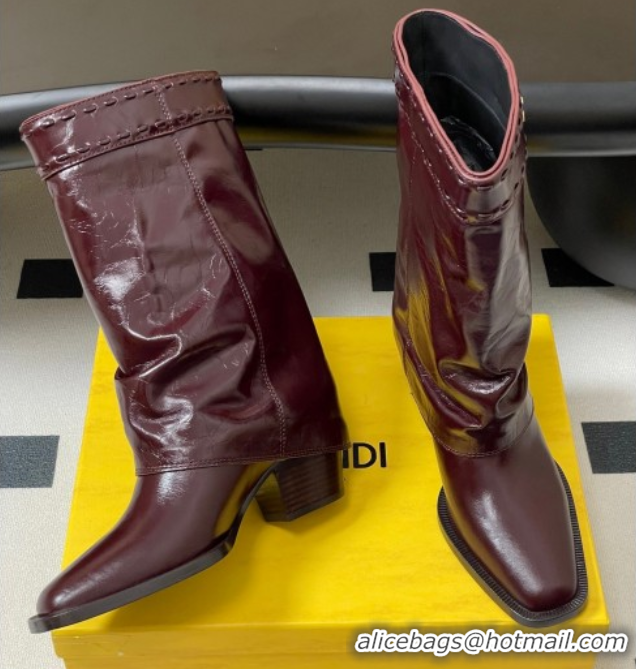 Top Grade Fendi Show Heel Ankle Boots 7cm in Crinkled Leather Burgundy 0822115