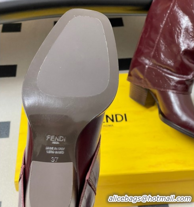 Top Grade Fendi Show Heel Ankle Boots 7cm in Crinkled Leather Burgundy 0822115