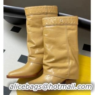 Good Looking Fendi Show Heel Ankle Boots 7cm in Crinkled Leather Yellow 0822116