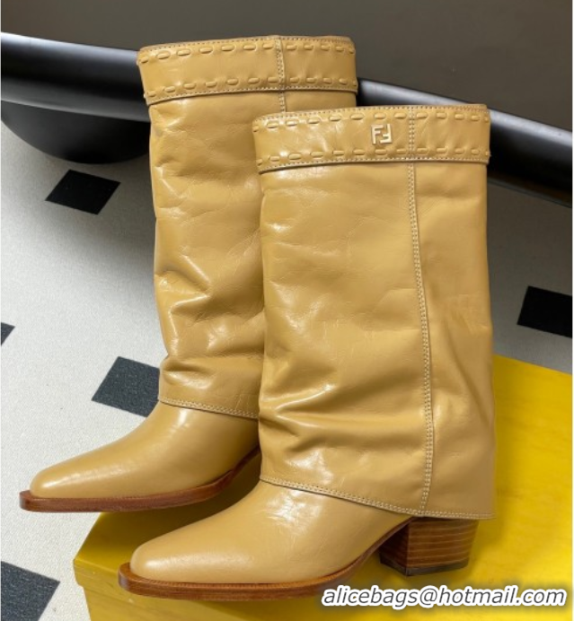 Good Looking Fendi Show Heel Ankle Boots 7cm in Crinkled Leather Yellow 0822116