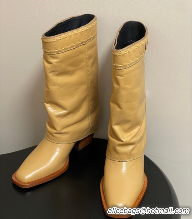 Good Looking Fendi Show Heel Ankle Boots 7cm in Crinkled Leather Yellow 0822116