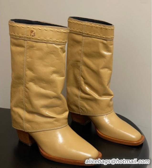 Good Looking Fendi Show Heel Ankle Boots 7cm in Crinkled Leather Yellow 0822116