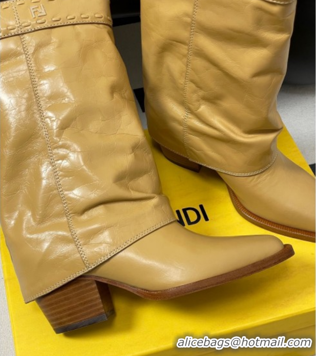Good Looking Fendi Show Heel Ankle Boots 7cm in Crinkled Leather Yellow 0822116