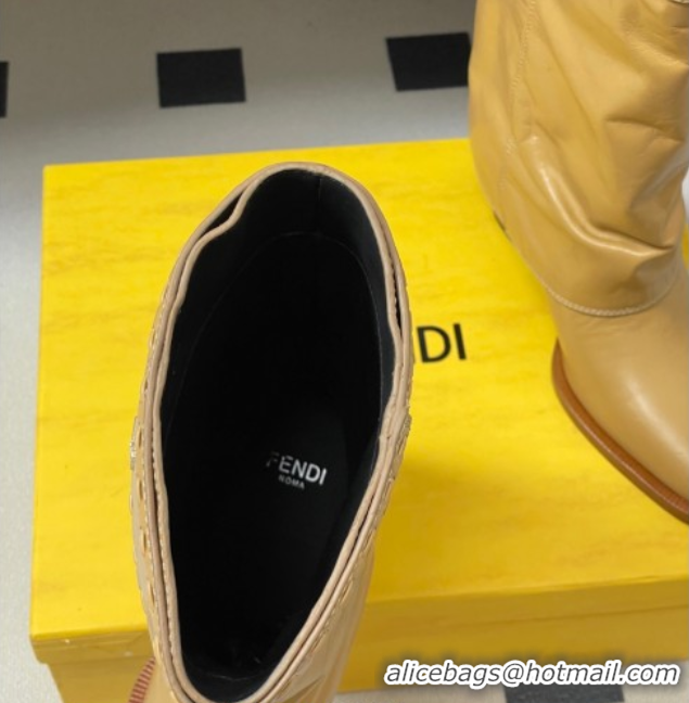 Good Looking Fendi Show Heel Ankle Boots 7cm in Crinkled Leather Yellow 0822116