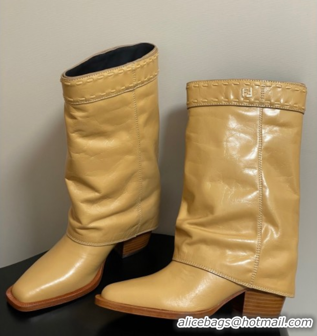 Good Looking Fendi Show Heel Ankle Boots 7cm in Crinkled Leather Yellow 0822116