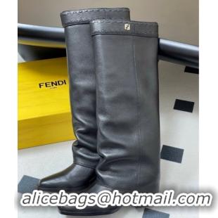 Best Product Fendi Show Heel High Boots 7cm in Grained Leather Black 0822117