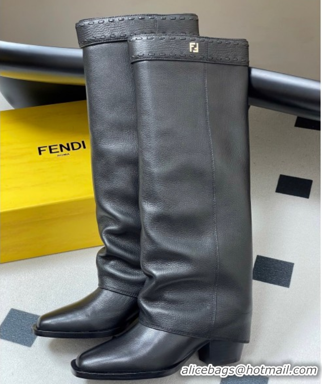 Best Product Fendi Show Heel High Boots 7cm in Grained Leather Black 0822117