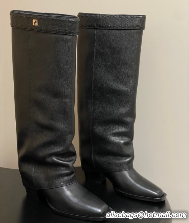 Best Product Fendi Show Heel High Boots 7cm in Grained Leather Black 0822117