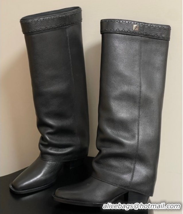 Best Product Fendi Show Heel High Boots 7cm in Grained Leather Black 0822117