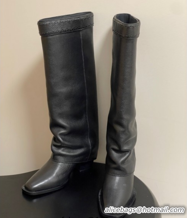 Best Product Fendi Show Heel High Boots 7cm in Grained Leather Black 0822117