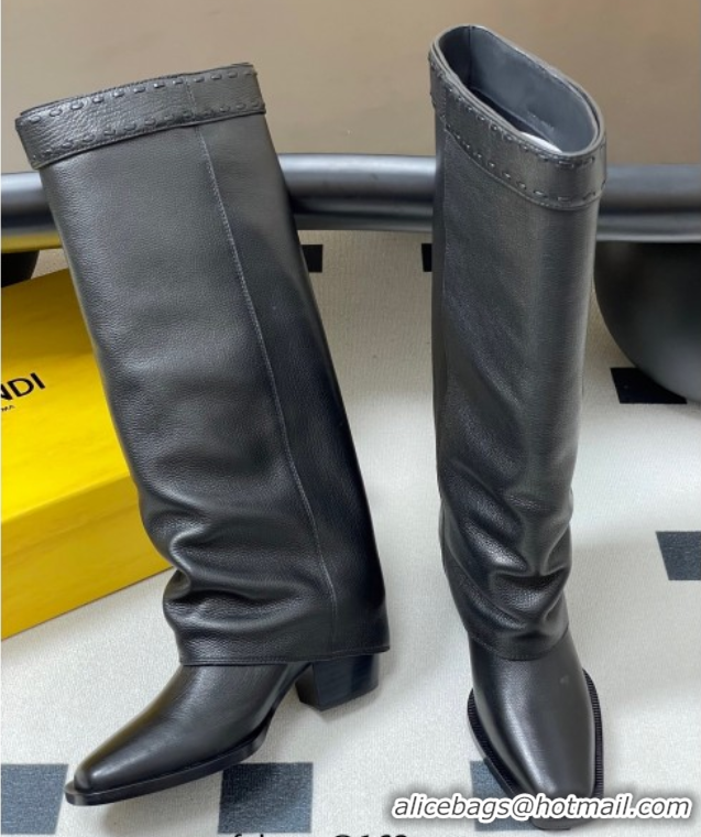Best Product Fendi Show Heel High Boots 7cm in Grained Leather Black 0822117
