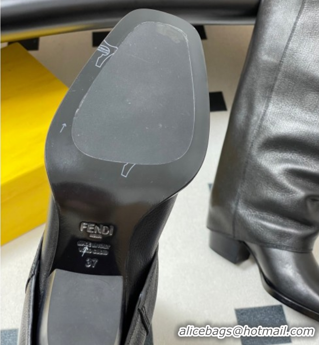 Best Product Fendi Show Heel High Boots 7cm in Grained Leather Black 0822117