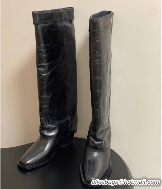 Shop Duplicate Fendi Show Heel High Boots 7cm in Crinkled Leather Black 0822118