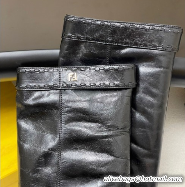 Shop Duplicate Fendi Show Heel High Boots 7cm in Crinkled Leather Black 0822118