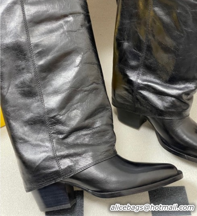 Shop Duplicate Fendi Show Heel High Boots 7cm in Crinkled Leather Black 0822118