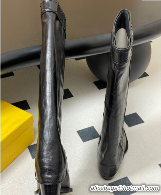 Shop Duplicate Fendi Show Heel High Boots 7cm in Crinkled Leather Black 0822118