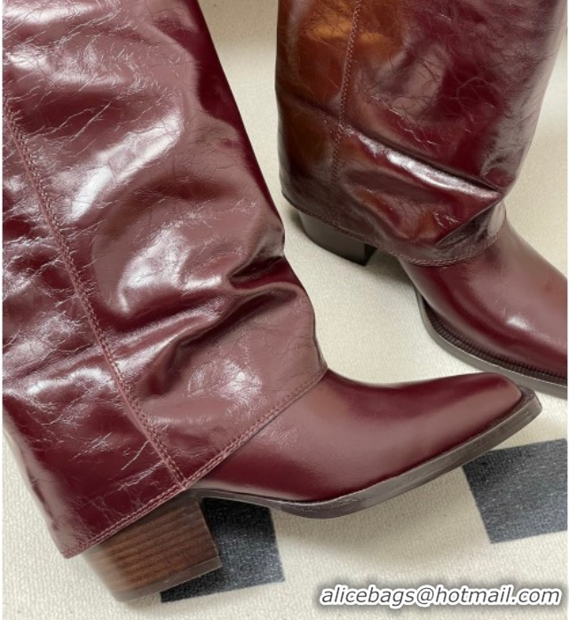 Grade Quality Fendi Show Heel High Boots 7cm in Crinkled Leather Burgundy 0822119