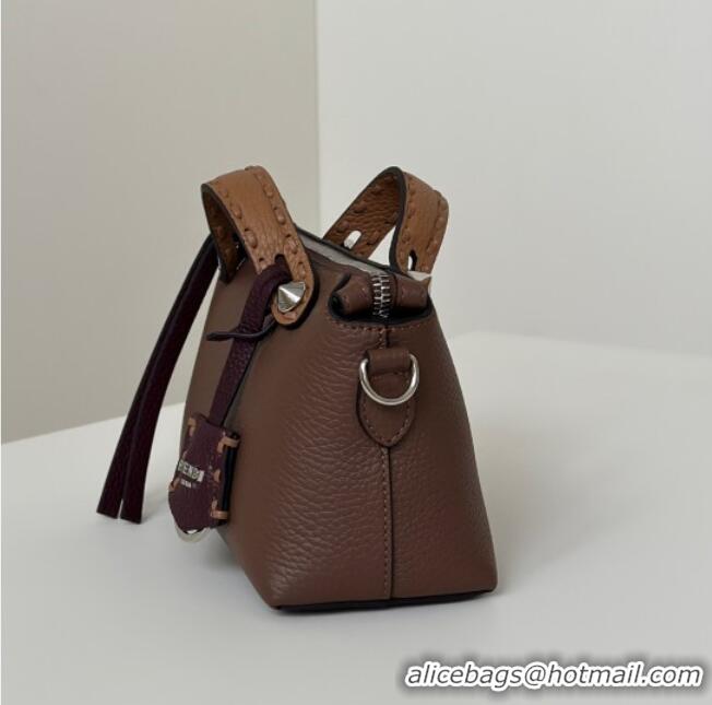 Shop Discount Fendi By The Way Selleria Mini Bag in Grianed Calfskin with Topstitches 8668S Dark Brown 2025